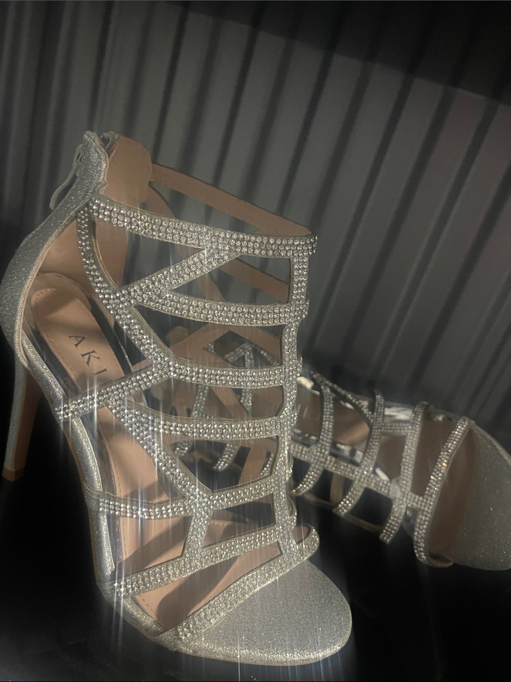 AKIRA Silver Crystal Cage Stiletto Sandals